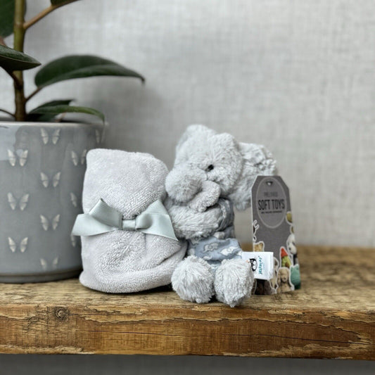 Jellycat Bedtime Elephant Soother - Grey Elephant In Pyjamas Soother Blanket