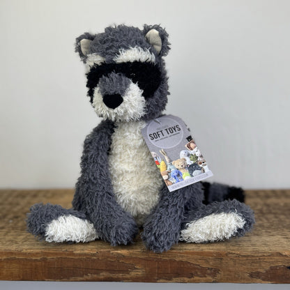 Jellycat Rafferty Raccoon - Sitting Grey Soft Toy Wild Animal Curly Haired 11"