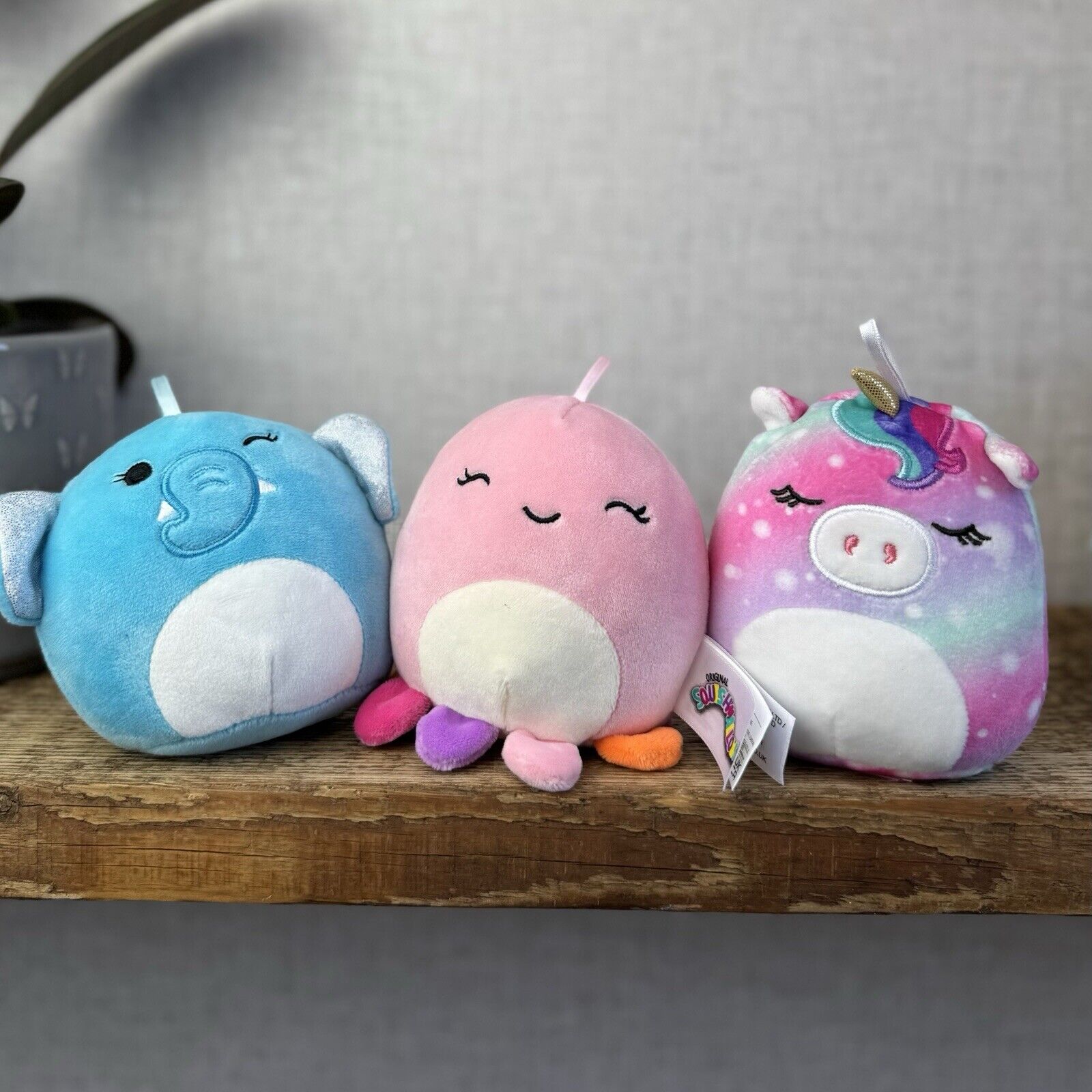 Squishmallow Ornaments Set - Retired - Blue/pink Sparkly Hanging Ornaments 4”