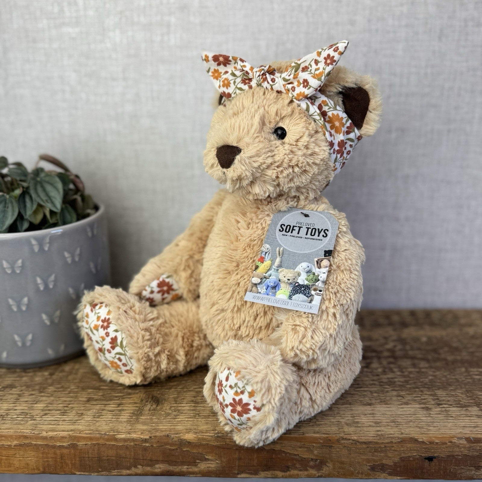 Jellycat "Autumn" Bear - Custom Edward Bear Soft Toy Blossom Print Paws 12" OOAK