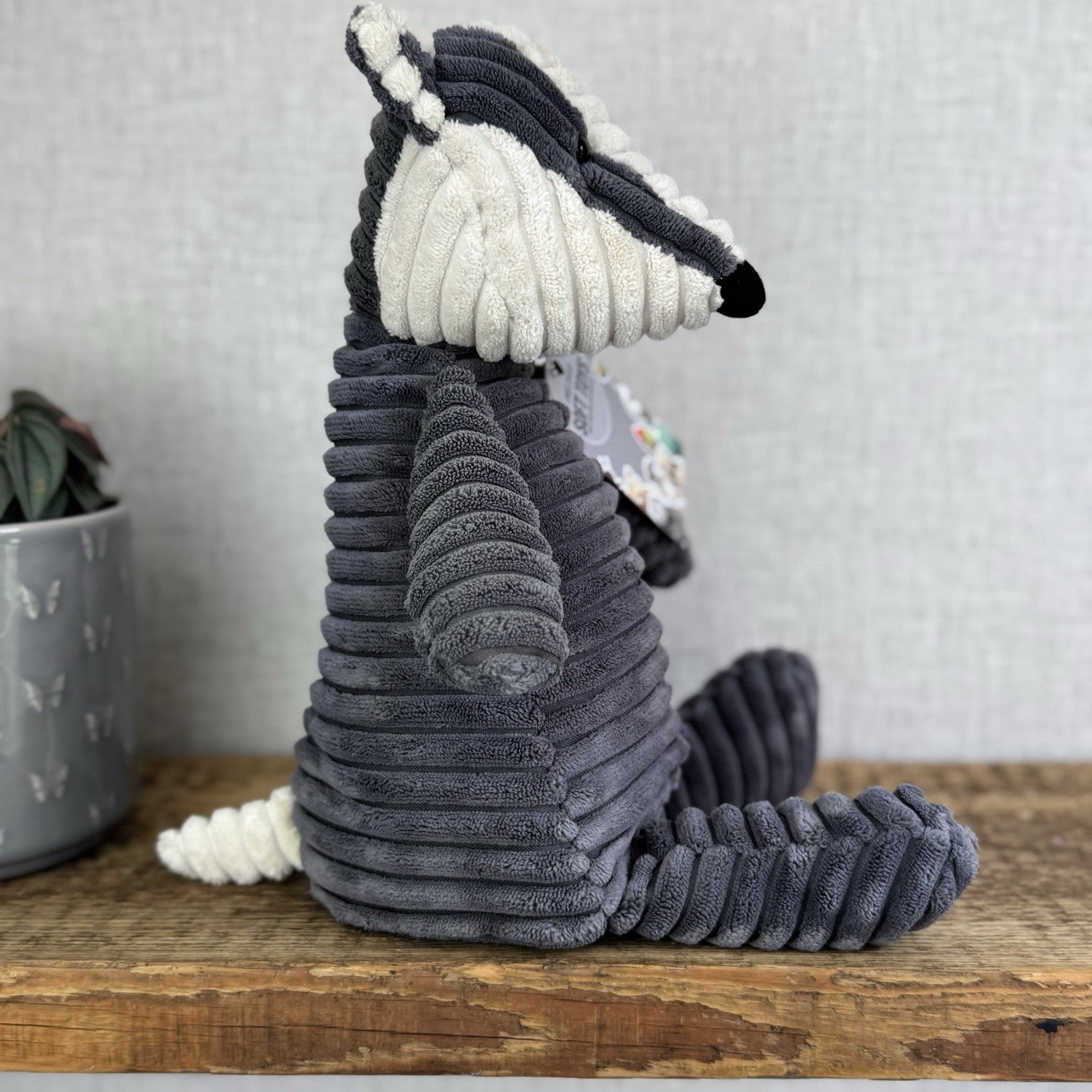 Jellycat Medium Cordy Roy Badger - Grey Corduroy Badger Beanie Plush Large 16"