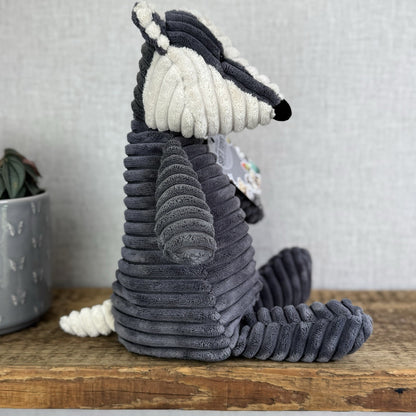 Jellycat Medium Cordy Roy Badger - Grey Corduroy Badger Beanie Plush Large 16"
