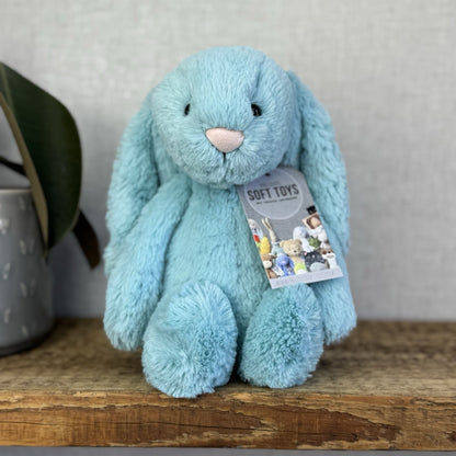 Jellycat Medium Bashful Aqua Bunny - Aqua Bunny Rabbit Bright Blue Medium 12”