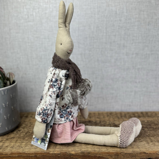 Maileg Medium Winter Rabbit Girl - Red Knit Dress & Fur Boots Retired 2014