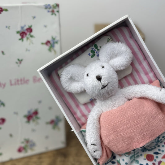 The Little White Company Little Mouse In A Bed - collectible (box damaged) 