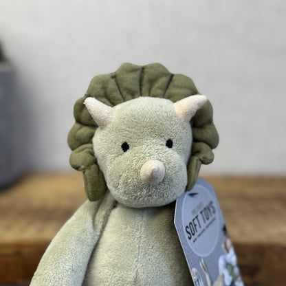 Jellycat Duffie Dino Rattle - Small Green Jellycat Dinosaur Rattle Soft Toy 6"