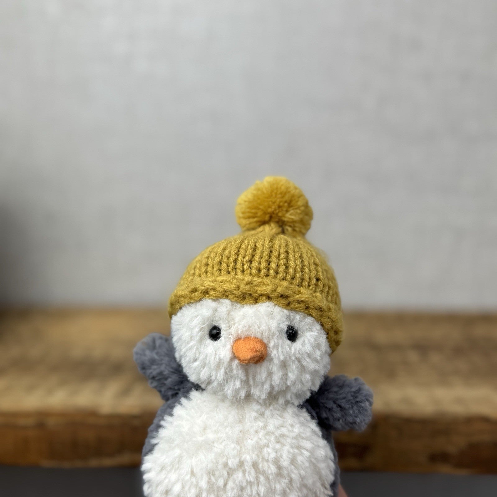 Jellycat Wee Penguin In Ochre Bobble Hat - Mini Penguin Plush Winter Toy 6”