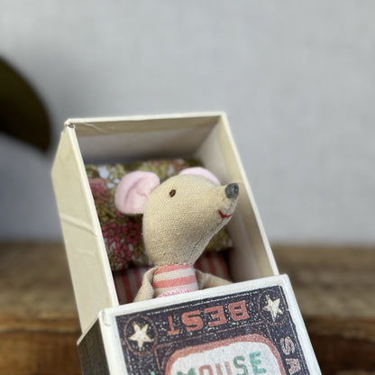 Maileg Retired Big Sister Mouse In Matchbox 2013 - Painted Nose, Red Mouth Rare