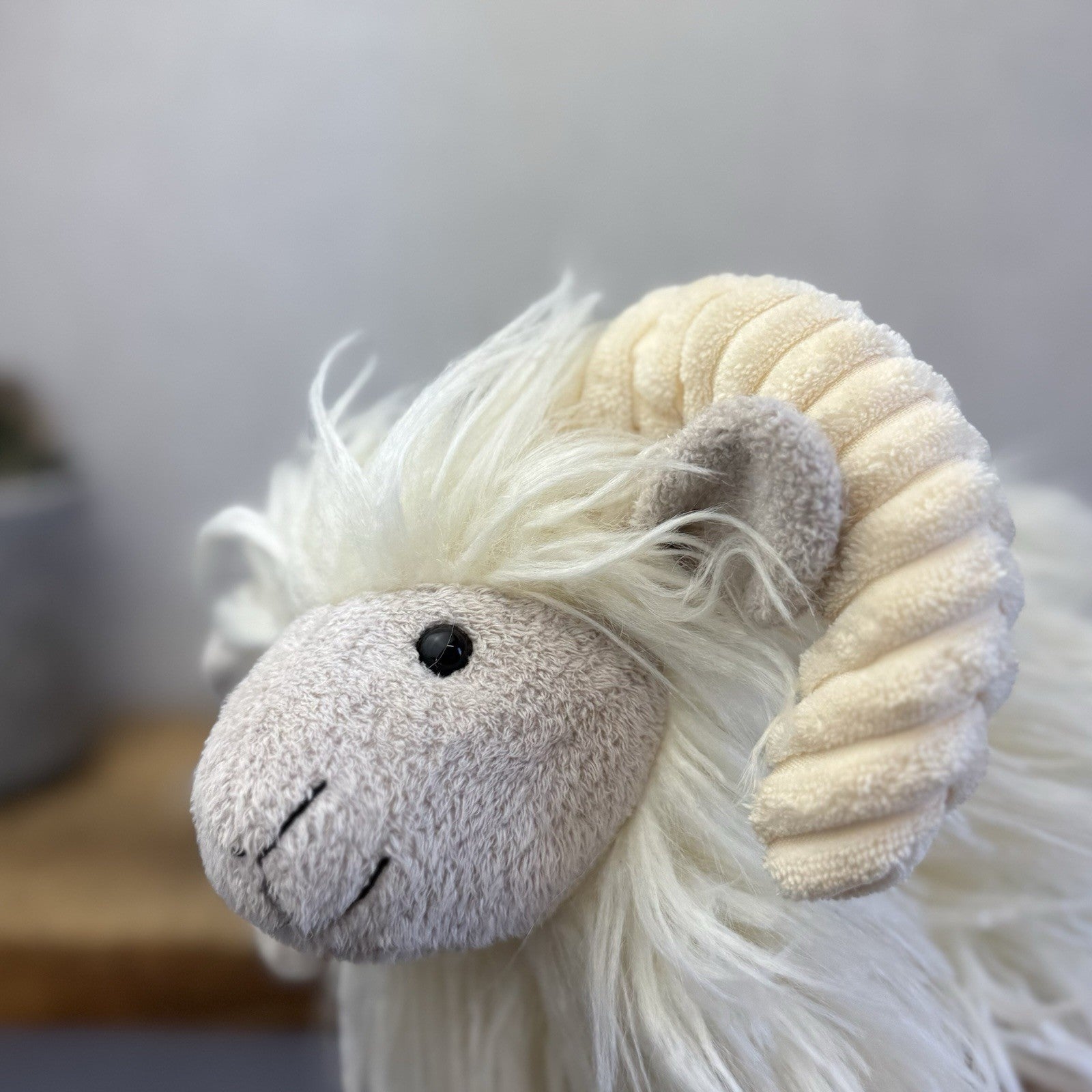 Jellycat Charming Ram - Large Fluffy Long Haired Sheep/Ram Farm Animal Tags 12"