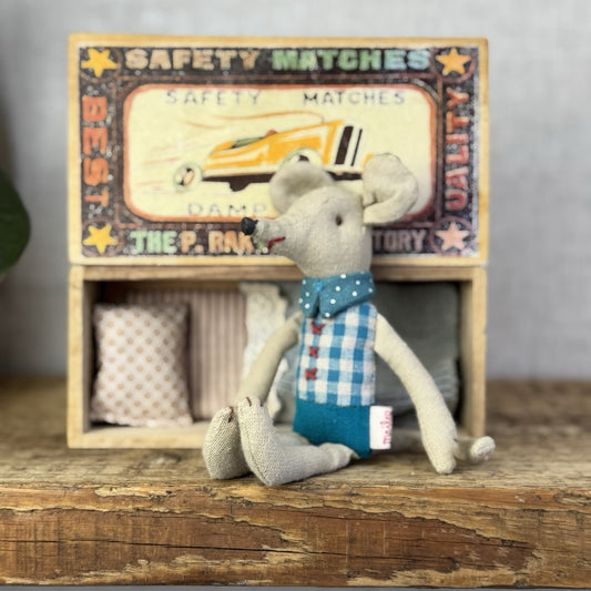 Maileg Vintage Pre 2002 Matchbox Mouse - Rare Collectible Mouse/Rat Wooden Box