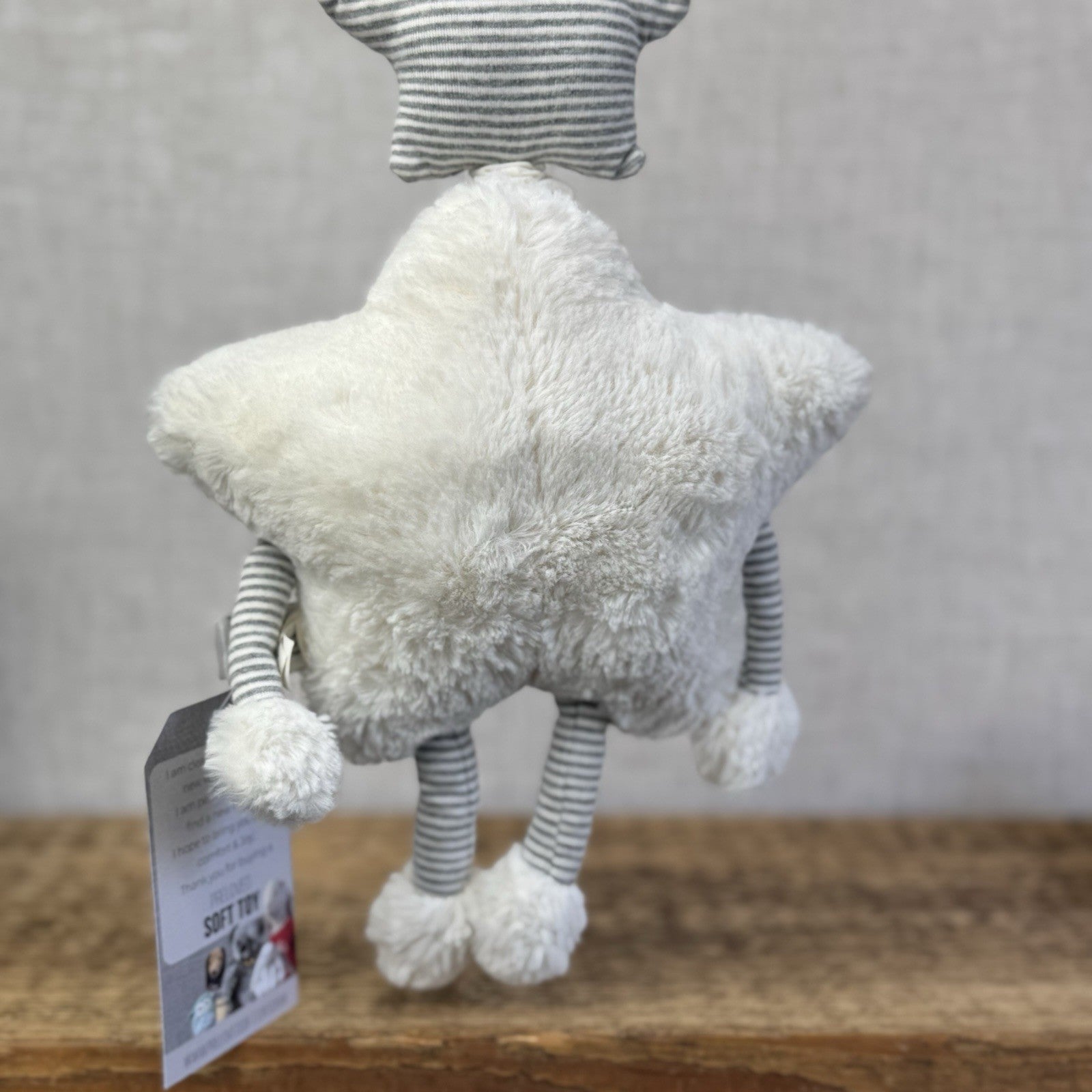 Jellycat Little Star Musical Pull - White/Grey Striped Neutral Music Toy 