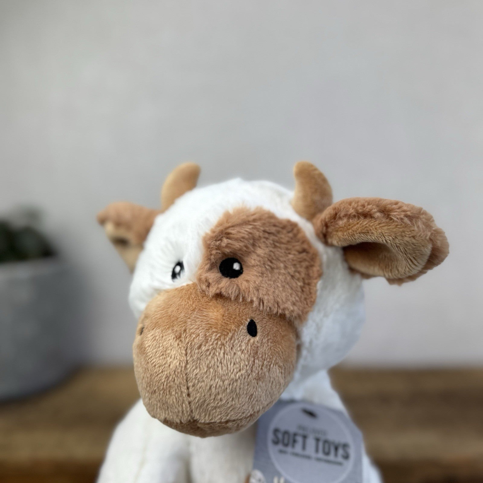 Marks & Spencers Beanie Tan/White Cow Soft Toy New Without Tags Plush Cow 11"