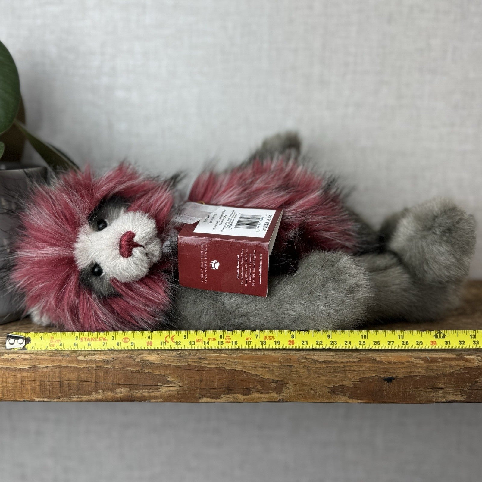 Charlie Bear Grover Teddy Bear - Grey/red Bear New Tags Isabelle Lee 32cm