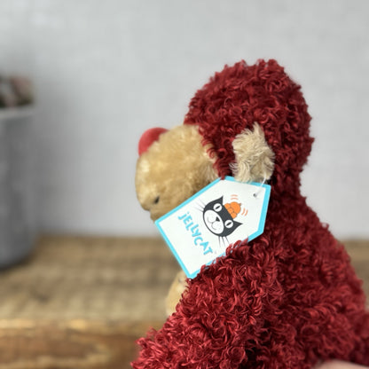Jellycat Small Pawpaw Monkey - Small Red Fluffy Curly Monkey Beanie Retired Tags