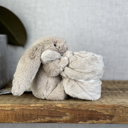 Jellycat Beige Bunny Soother - Brown/Grey Rabbit Comfort Blanket Baby NWOT 