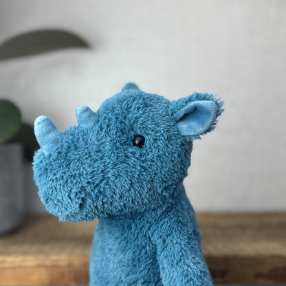 Jellycat Cushy Rhino Blue - Blue Textured Rhino Plush Beanie New With Tags 12"