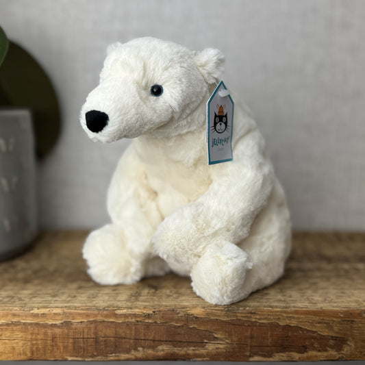 Jellycat Small Elwin Polar Bear - White Sitting Bear Plush Blue Eyes with tags