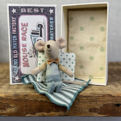 Maileg Little Brother In Matchbox - Retired 2019 - Little Brother With Bow & Bed