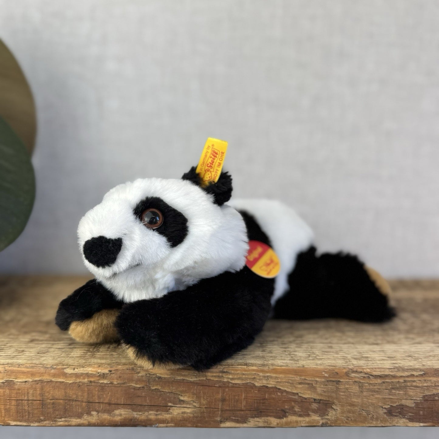 Steiff Small Lying Manschli Panda - New With Tags Vintage Small Laying Panda 9"