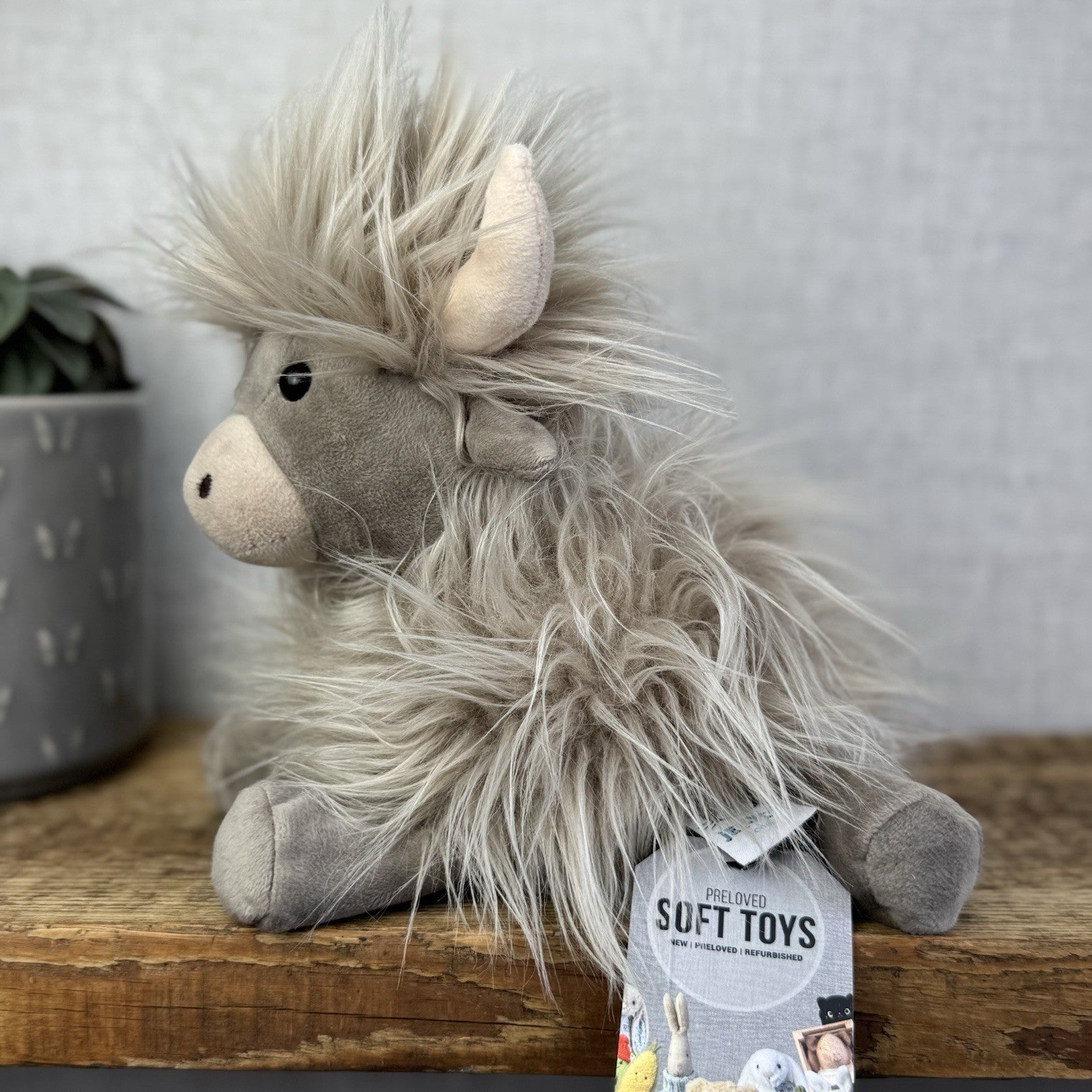 Jellycat Gamboldown Cow Grey/beige Fluffy Beanie Cow Small Retired 8”
