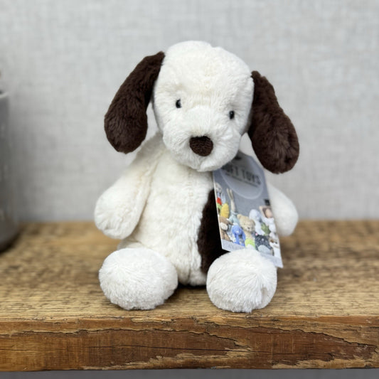 Jellycat Small Puffles Dog -Super Soft White & Brown Retired Puppy Beanie 8”