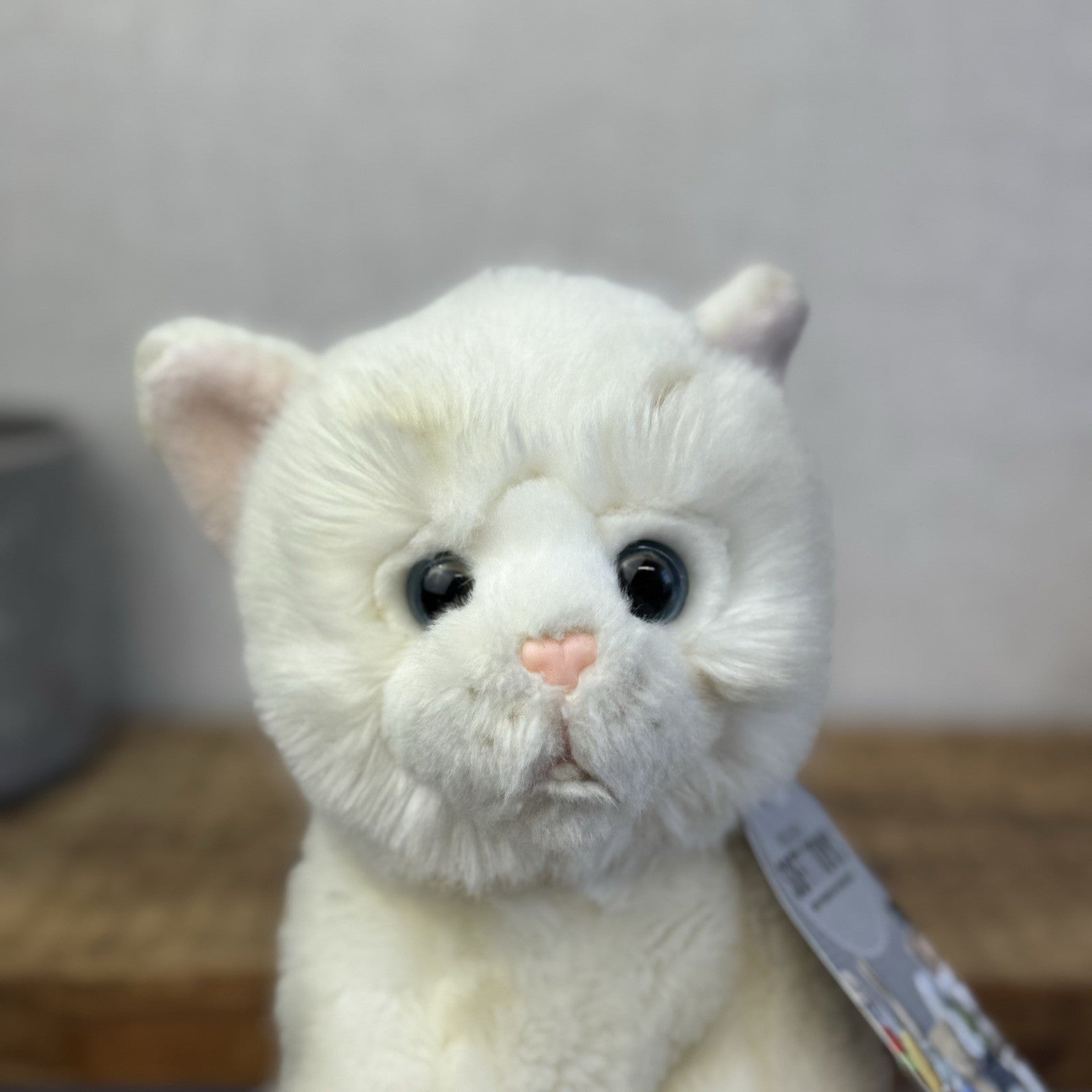 Paws White Short Haired Fluffy Cat Beanie Blue Eyes Realistic Cat Toy 12"