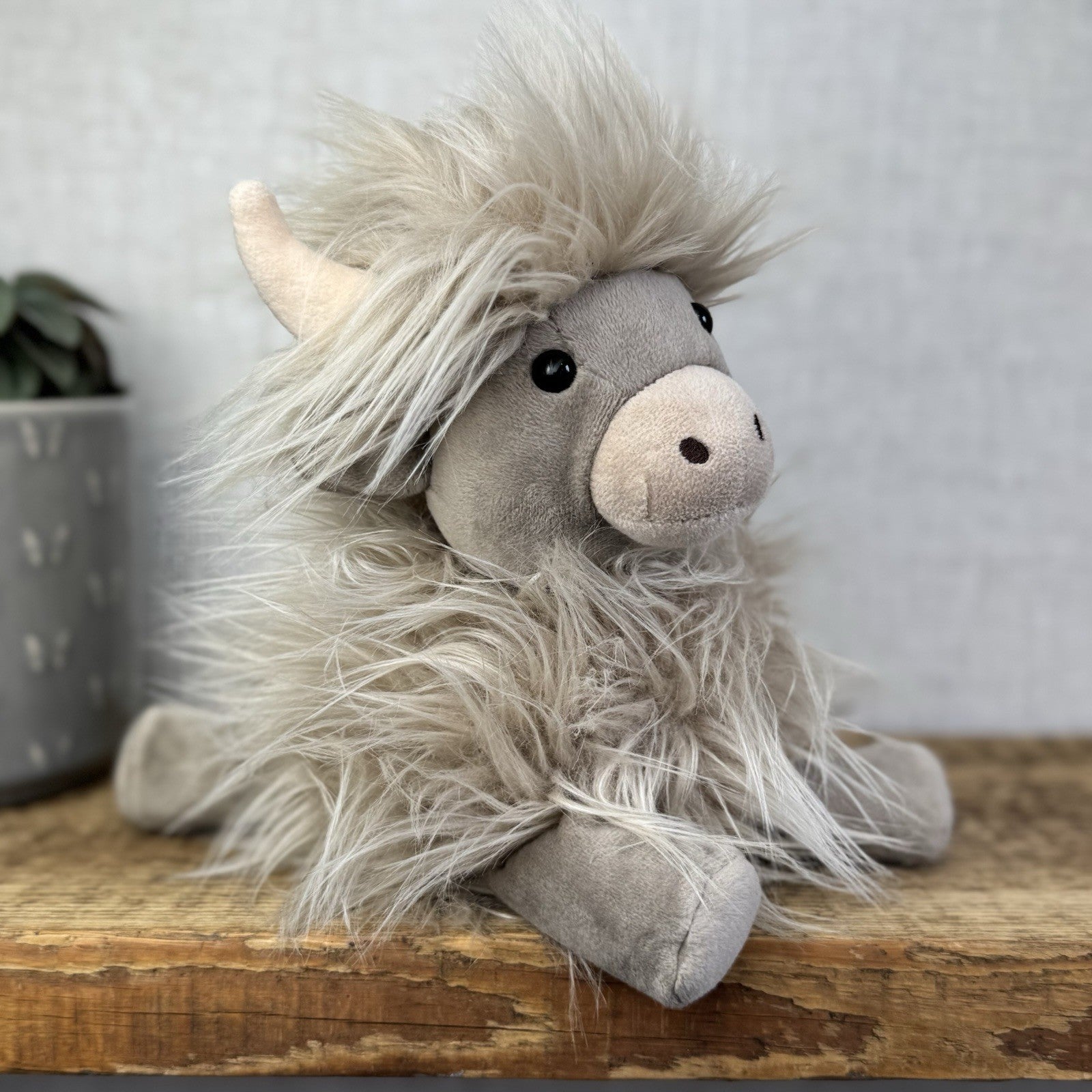 Jellycat Gamboldown Cow Grey/beige Fluffy Beanie Cow Small Retired 8”