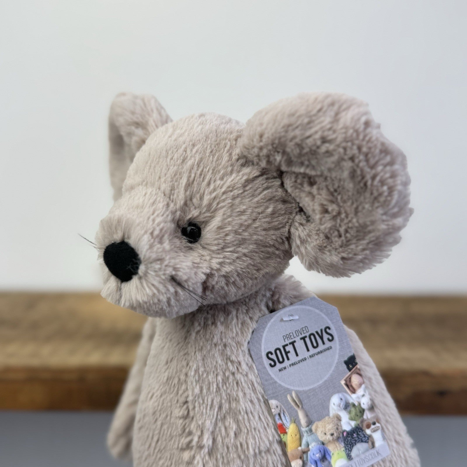 Jellycat Medium Bashful Grey Mouse With Whiskers Retired Mouse Collectible 12”