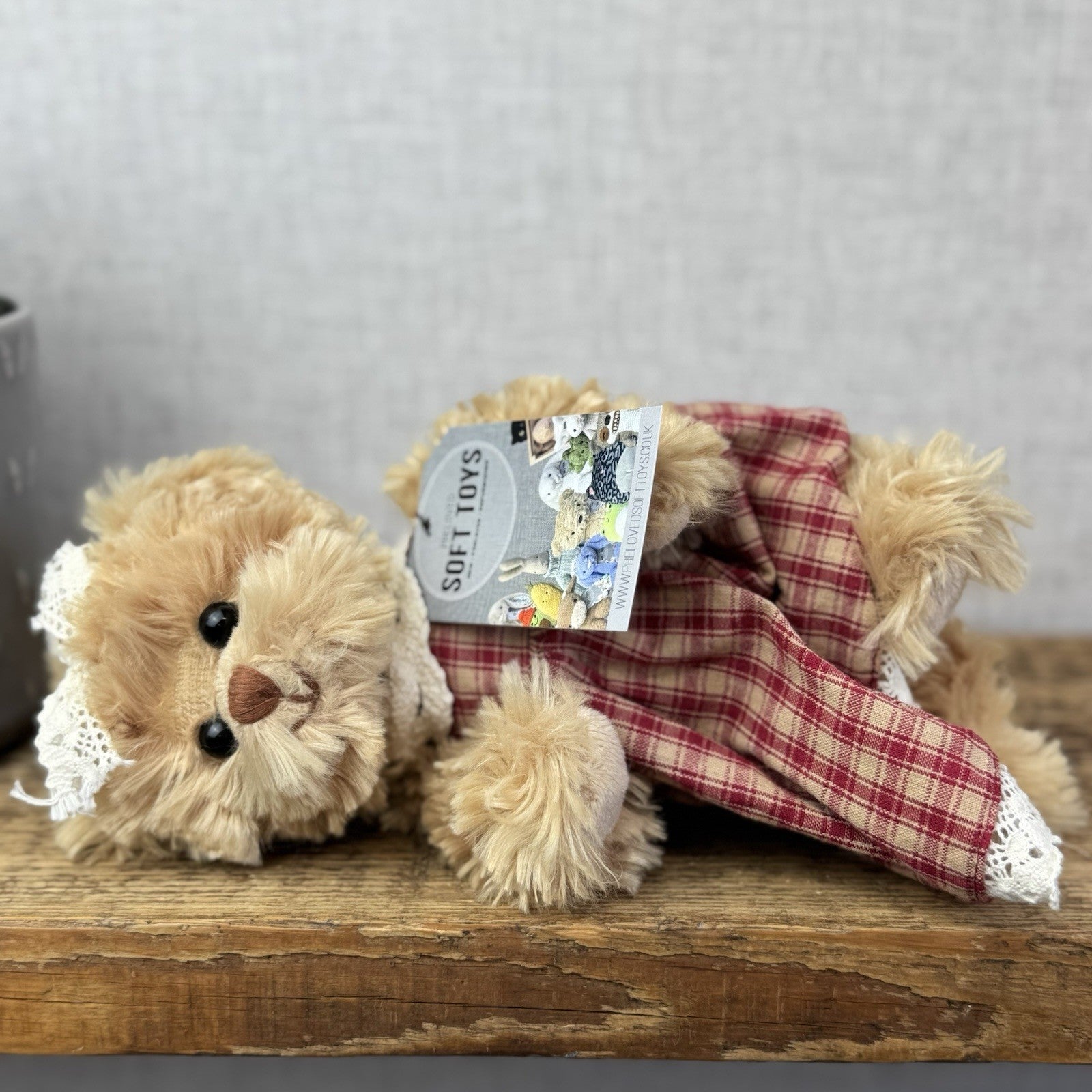 Bukowski Bears - Red/white Plaid Dress - Small Beanie Barbara Bukowski Tan Bear 