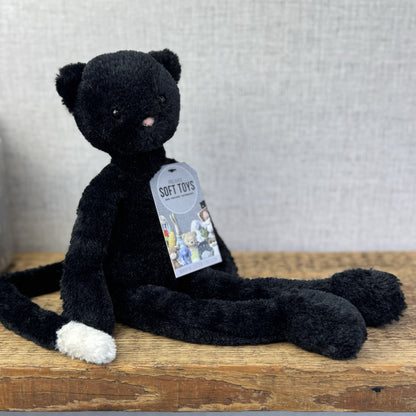 Jellycat Pitterpat Black Cat - Long Leg Kitten All Black - White Tail Tip 15"