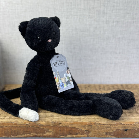 Jellycat Pitterpat Black Cat - Long Leg Kitten All Black - White Tail Tip 15"
