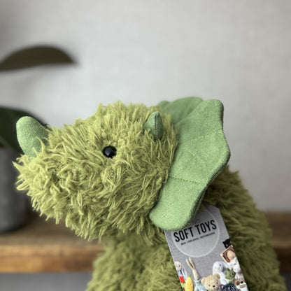 Jellycat Curvie Dino - Green Fluffy Sitting Dinosaur Plush Beanie - Medium 8” 