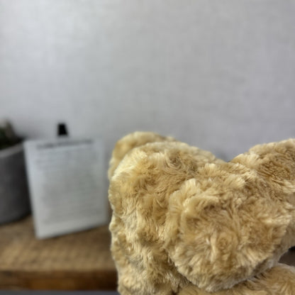 Traditional Bear Golden Beanie Red Bow- Christmas Gift Soft Toy Wrapped & Ready