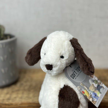 Jellycat Small Puffles Dog -Super Soft White & Brown Retired Puppy Beanie 8”