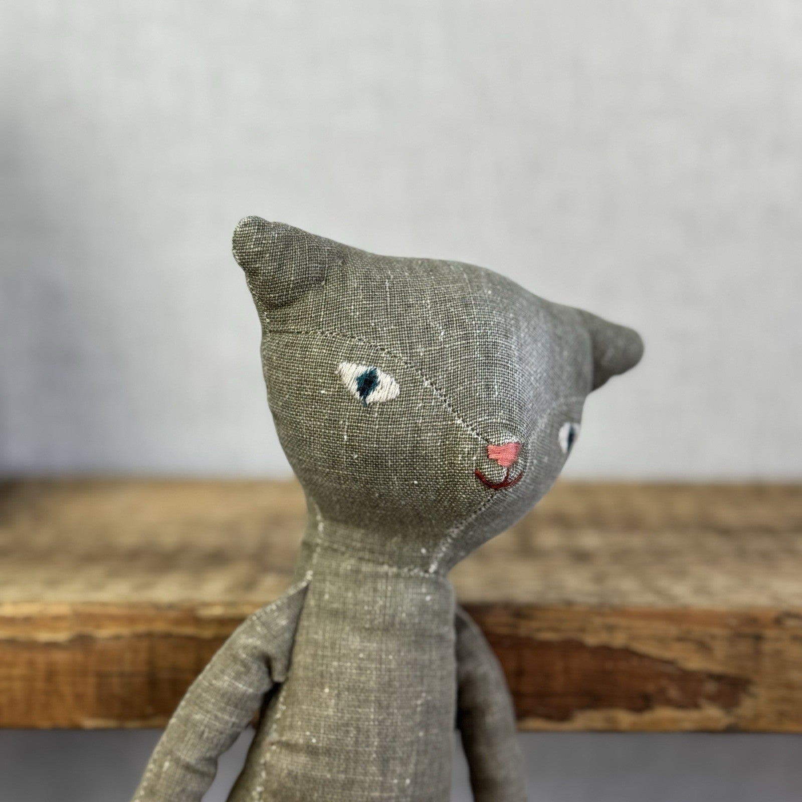Maileg Medium Cat - Grey Retired Cat With Christmas Knitted Clothing - Rare 14"