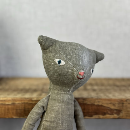 Maileg Medium Cat - Grey Retired Cat With Christmas Knitted Clothing - Rare 14"