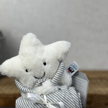 Jellycat Little Star Soother - White Star - Grey Striped Neutral Comforter (#2)