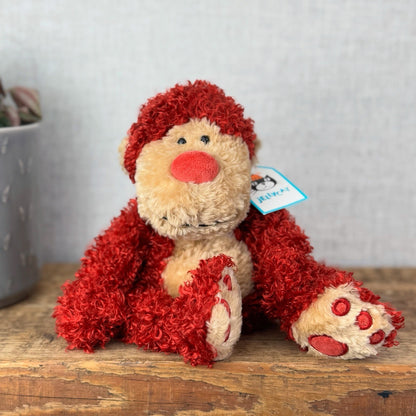 Jellycat Small Pawpaw Monkey - Small Red Fluffy Curly Monkey Beanie Retired Tags
