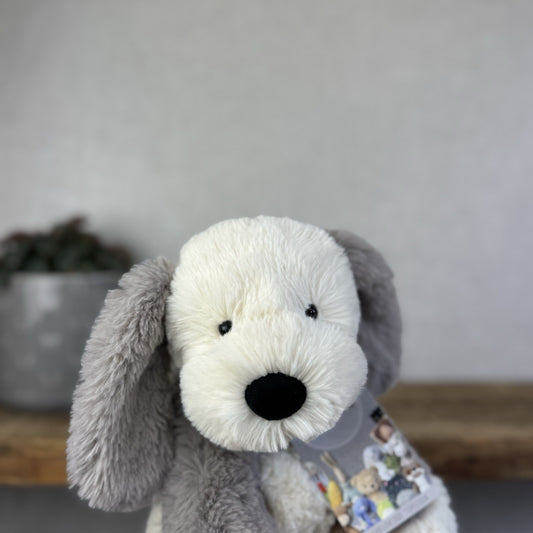 Jellycat Smudge Puppy - Medium Grey/White Puppy Floppy Plush Toy Medium 14" (#2)