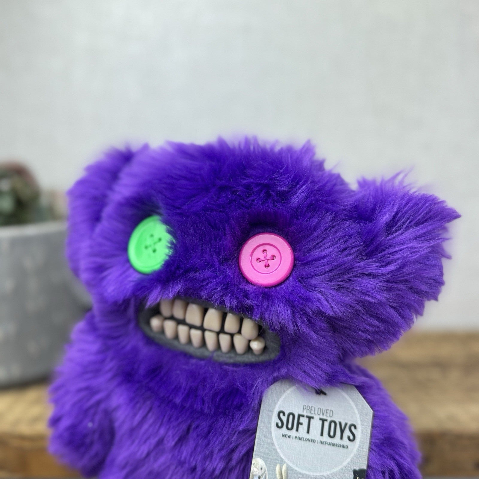 Fuggler Grumpy Grumps - Purple Fluffy Fuggler Button Eyes Funny Ugly Monster