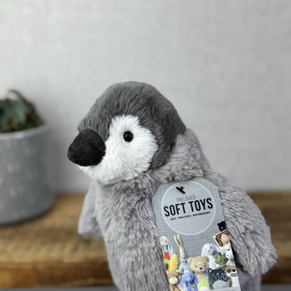 Jellycat Percy Penguin Medium Soft Plush Toy -  Grey Fluffy Penguin Plush 10"