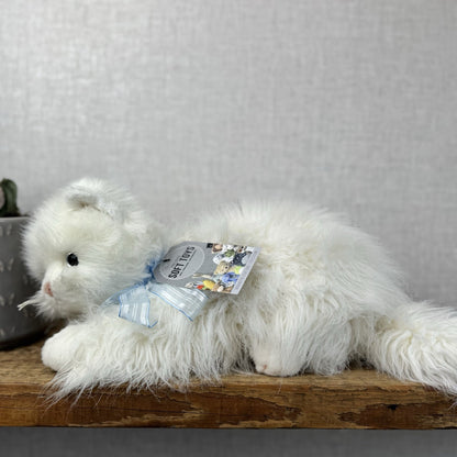 TY Sugar White Persian Cat - White Fluffy Persian Cat Blue Eyes & Bow 2002