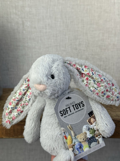Jellycat Small Silver Blossom Bunny - Grey Bunny Blossom Ears White Tail 8”