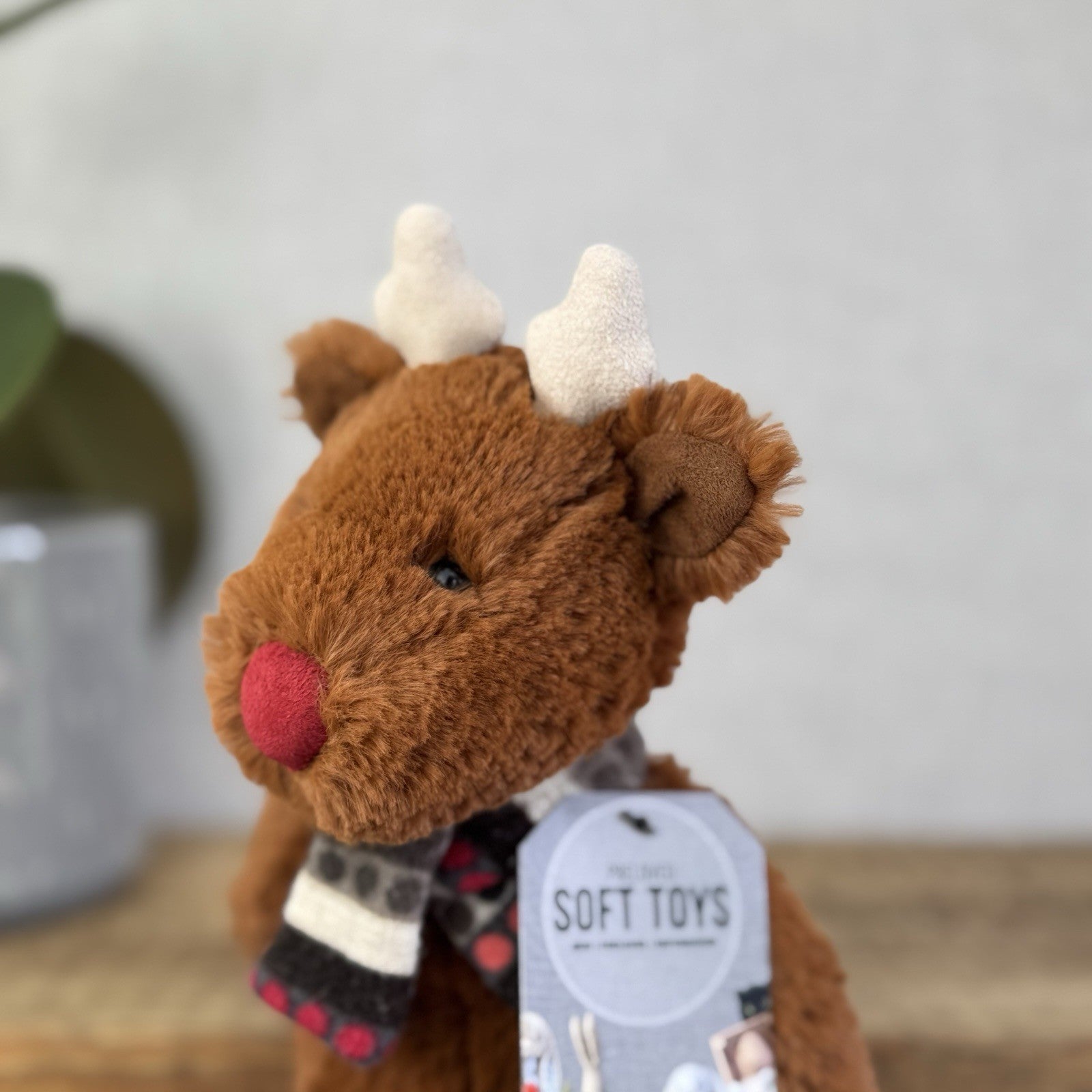 Jellycat Small Bashful Reindeer With Scarf - Red Nose Reindeer Beanie Plush 8”