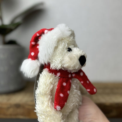 Jellycat Jingly Polar Bear Tot - White Polar Bear Tot In Christmas Hat/scarf 7”
