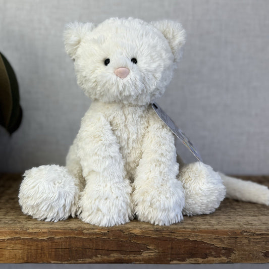 Jellycat Medium Fuddlewuddle Kitty - White Textured Sitting Cat Beanie Plush 8”