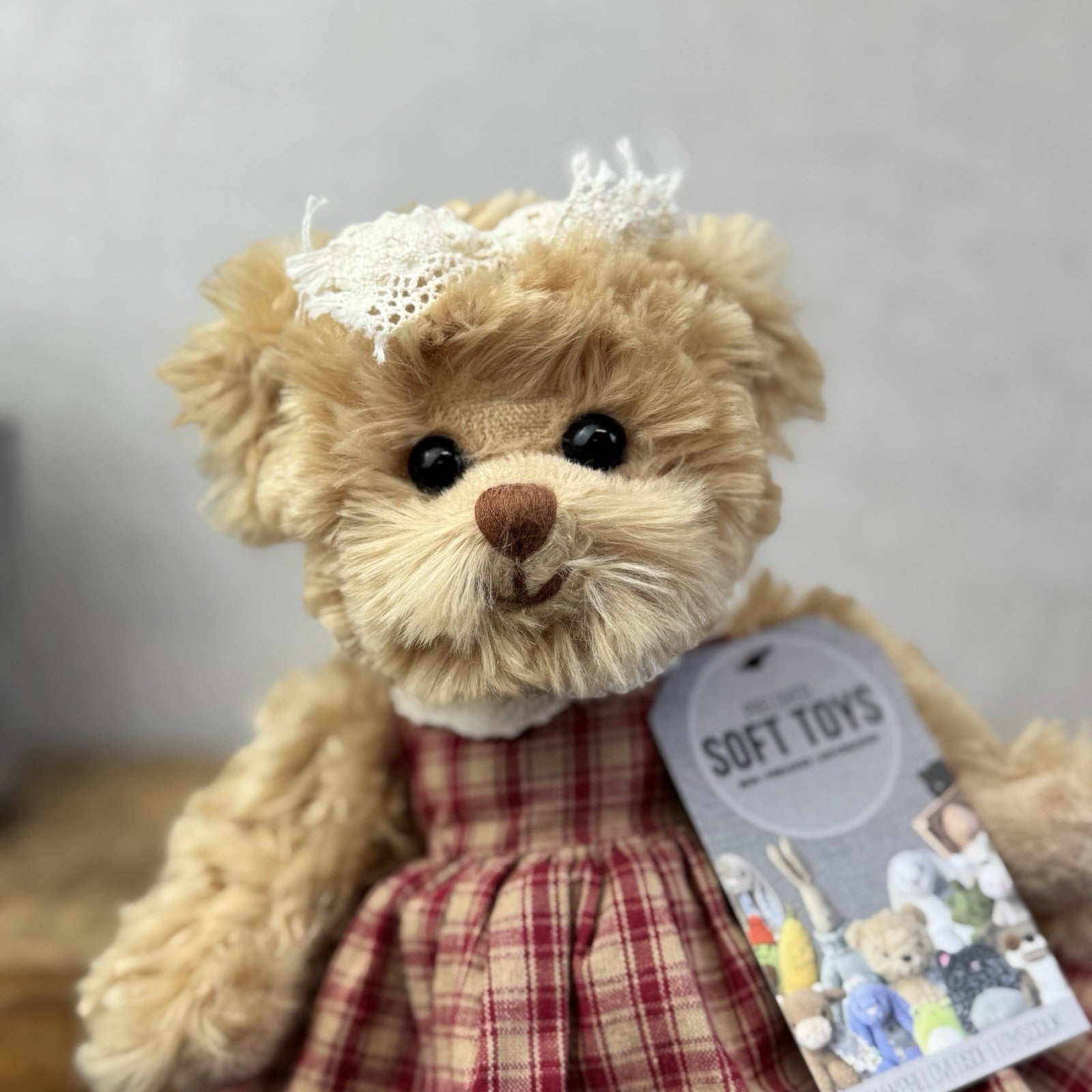 Bukowski Bears - Red/white Plaid Dress - Small Beanie Barbara Bukowski Tan Bear 