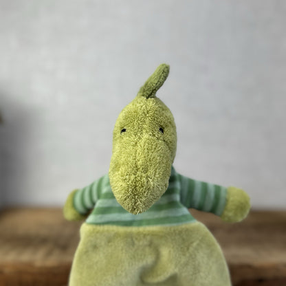 Jellycat Green Stripey Dinosaur Soother - Stripey Dino Doudou Comforter Retired