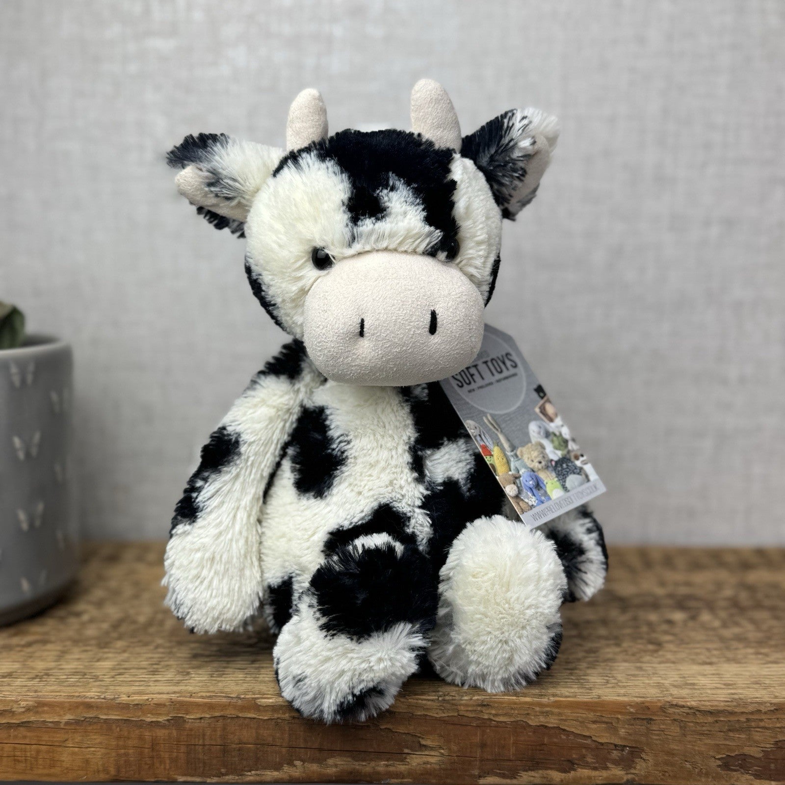 Jellycat Medium Bashful Cow Calf - Beanie Cow Spotty Black White Farm Plush 12"