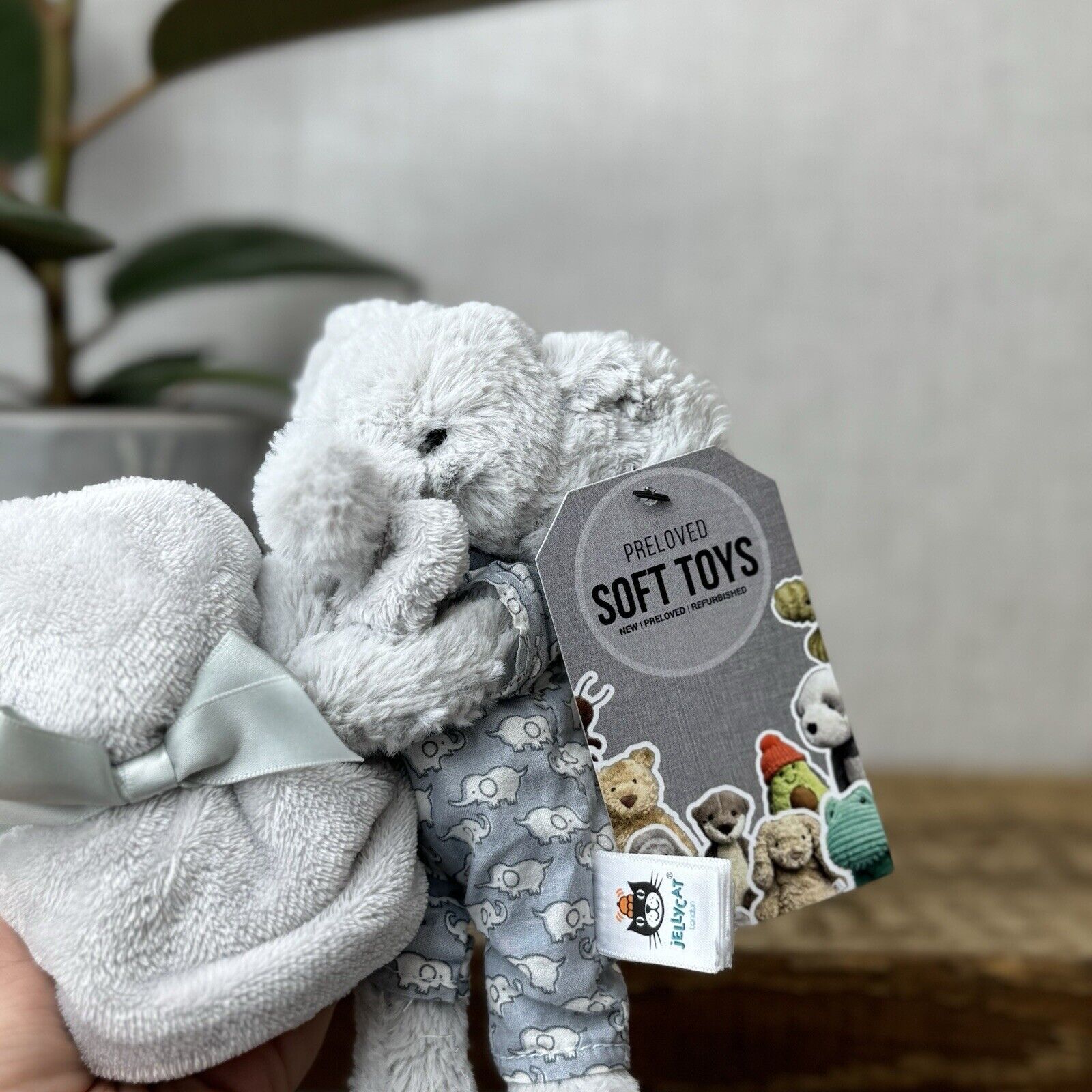Jellycat Bedtime Elephant Soother - Grey Elephant In Pyjamas Soother Blanket